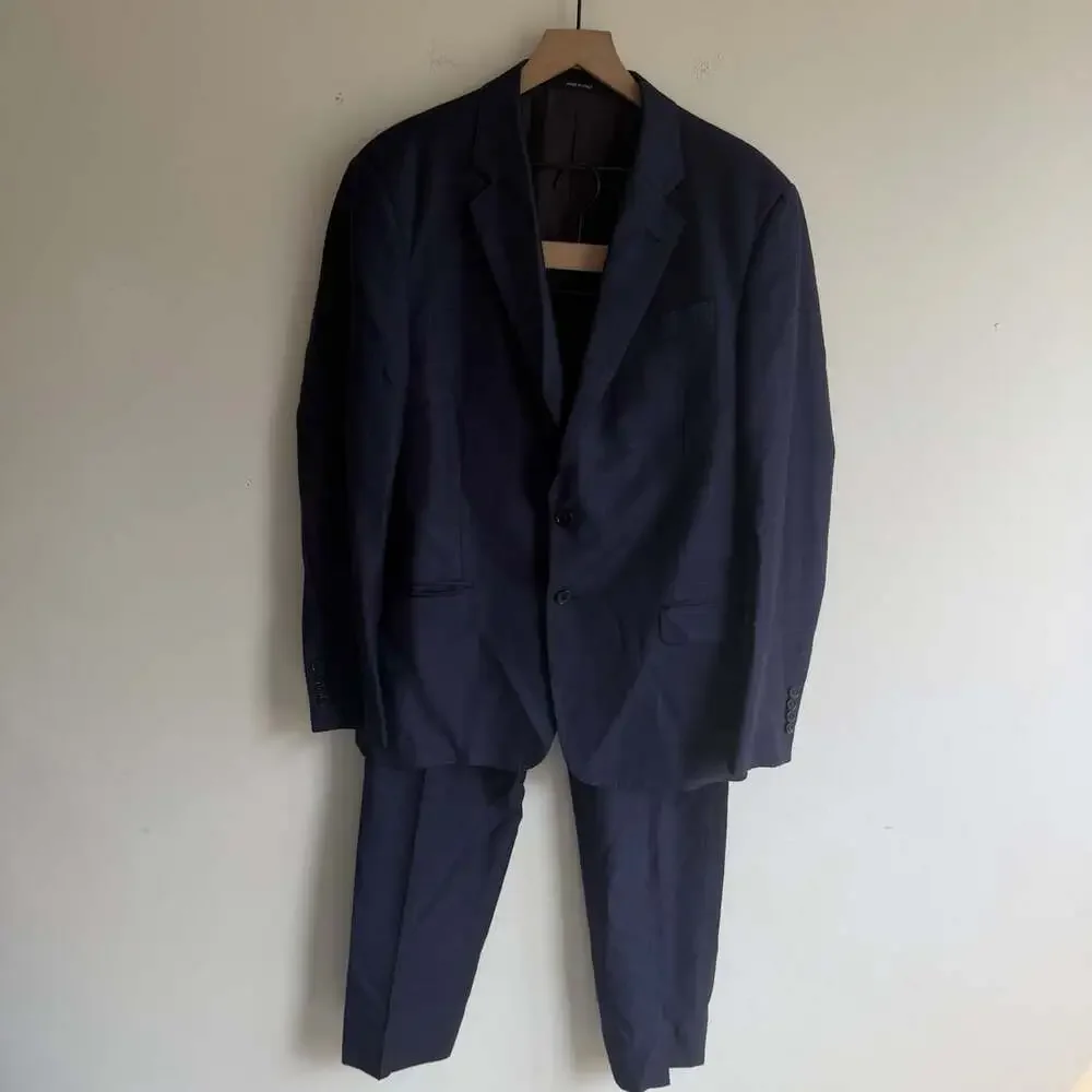 Giorgio Armani Soft Suit US 42 2PC Navy Windowpane Italy Designer Pants 36x30